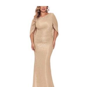 Betsy & Adam Shimmering Gold Long Sleeve Dress